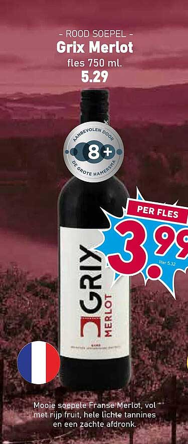 ROOD SOEPEL Grix Merlot fles 750 ml