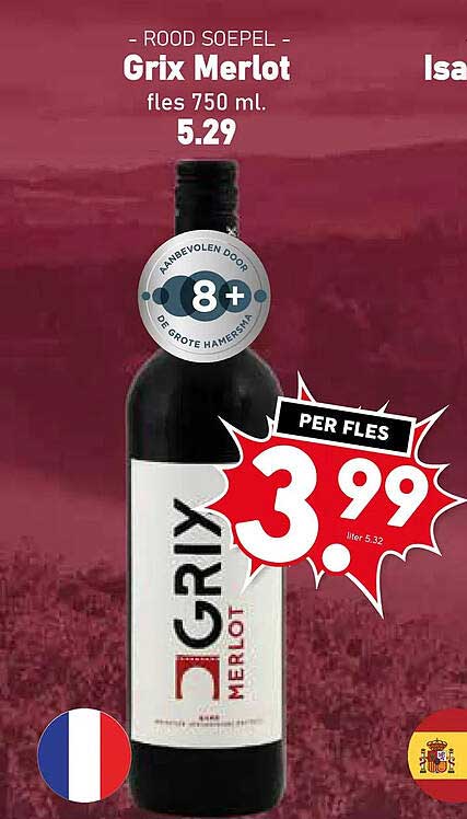 ROOD SOEPEL Grix Merlot fles 750 ml. PER FLES