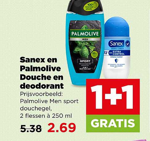 Sanex en Palmolive Douche en deodorant 1+1 gratis