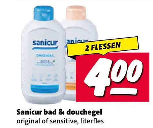 Sanicur bad & douchegel original of sensitive, literfles 2 flessen
