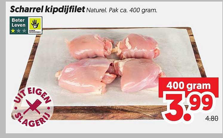 Scharrel kipdijfilet Naturel. Pak ca. 400 gram.
