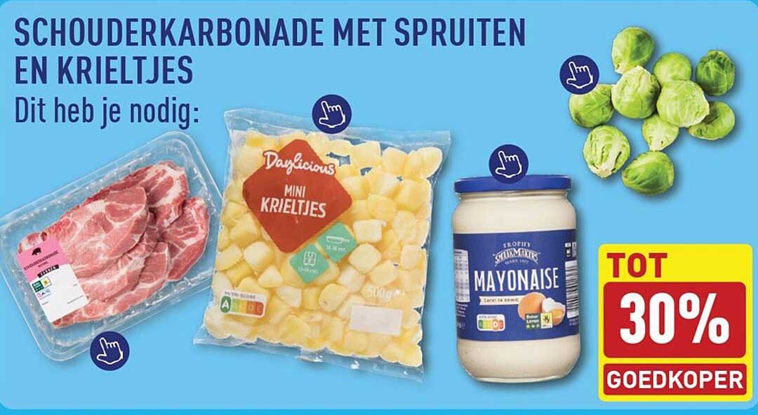 Schouderkarbonade met spruiten en krieltjes