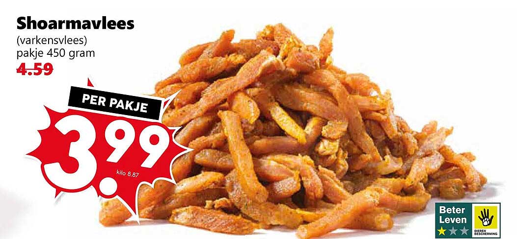 Shoarmavlees (varkensvlees) pakje 450 gram