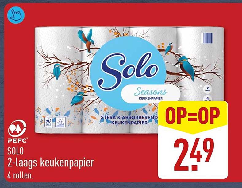 SOLO 2-laags keukenpapier 4 rollen. OP=OP