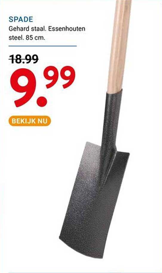 SPADE Geharde staal. Essenhouten steel. 85 cm.