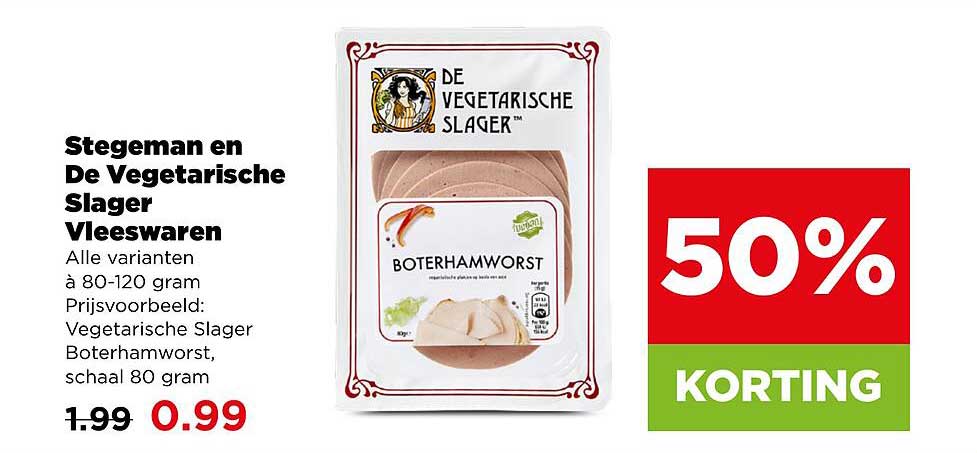 Stegeman en De Vegetarische Slager Vleeswaren 50% KORTING
