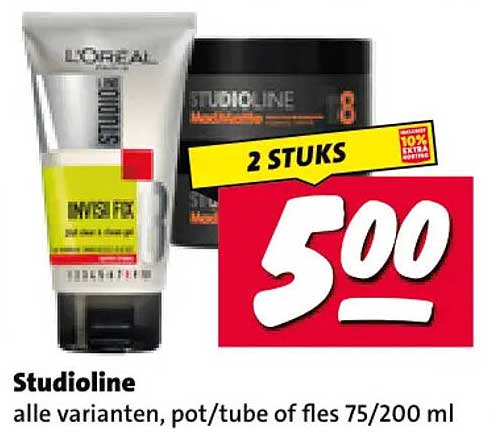 Studioline alle varianten, pot/tube of fles 75/200 ml 2 STUKS