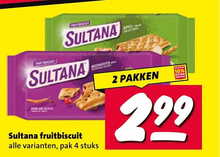 Sultana fruitbiscuit alle varianten, pak 4 stuks 2 pakken