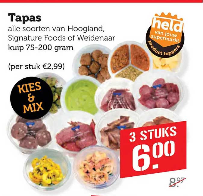 Tapas alle soorten van Hoogland, Signature Foods of Weidenaar kuip 75-200 gram KIES & MIX 3 STUKS 6.00