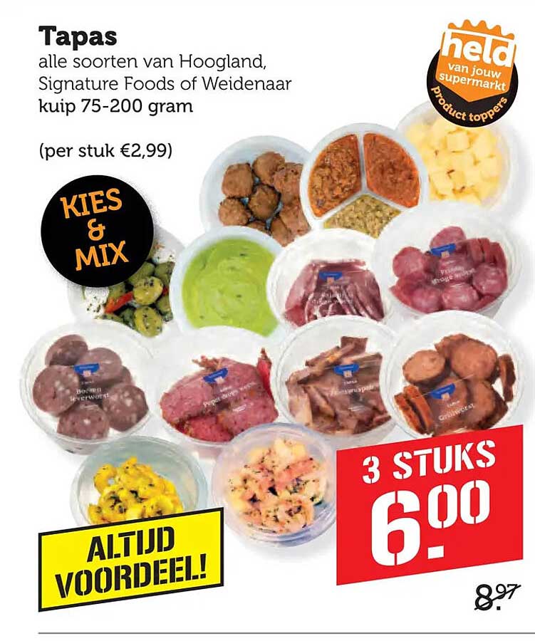 Tapas alle soorten van Hoogland, Signature Foods of Weidenaar kuip 75-200 gram KIES & MIX