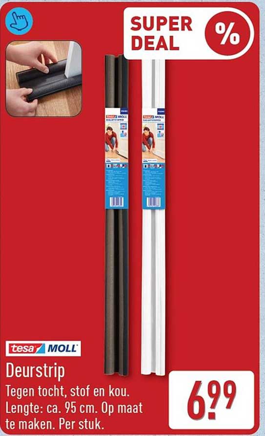 tesa MOLL Deurstrip Tegen tocht, stof en kou. Lengte: ca. 95 cm. Op maat te maken. Per stuk.