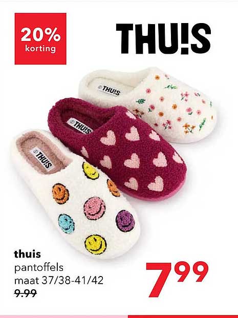 THUIS pantoffels maat 37/38-41/42 20% korting
