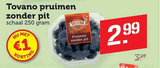 Tovano pruimen zonder pit schaal 250 gram NU MET €1 KORTING