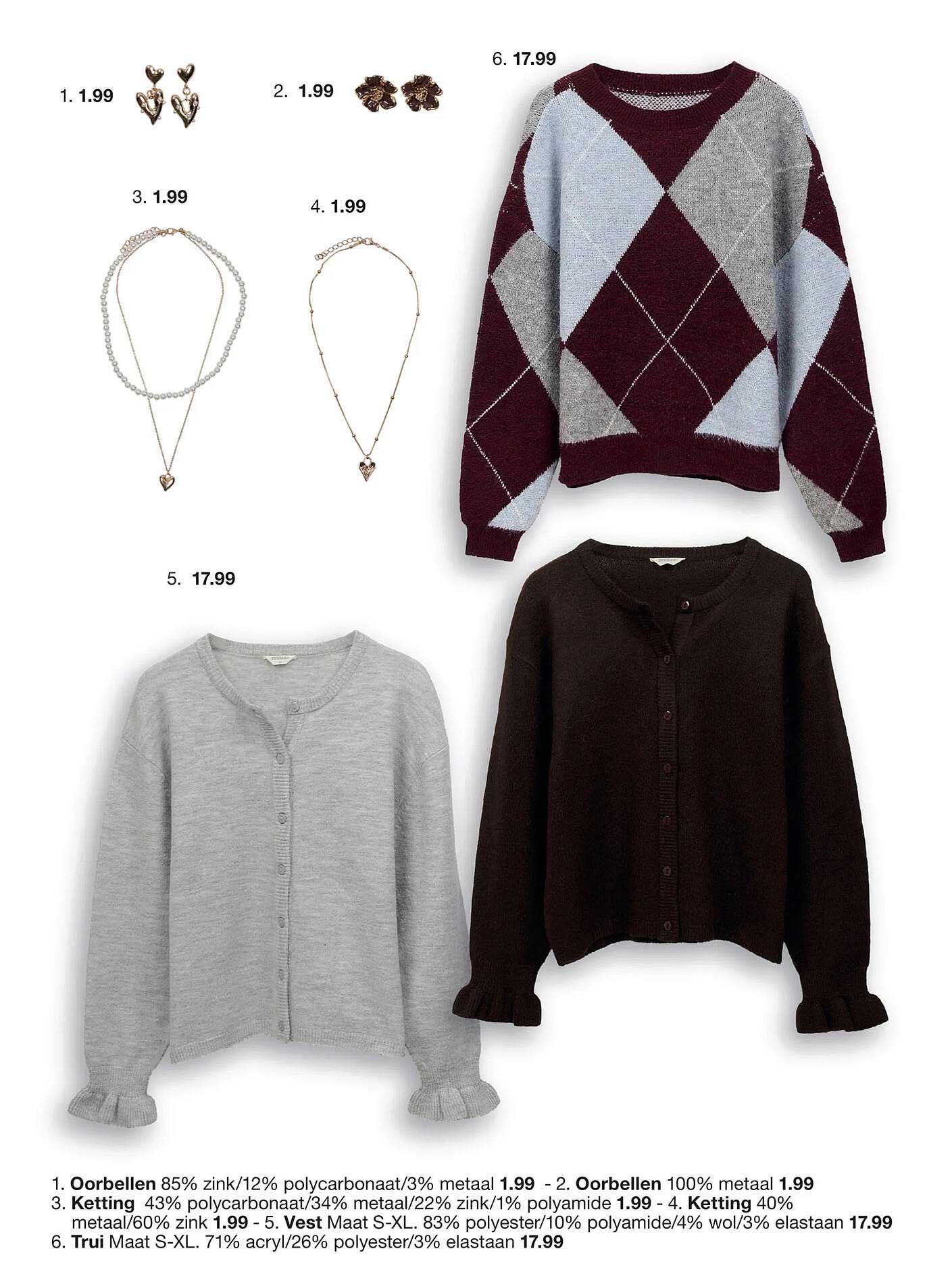 Trui Maat S-XL. 71% acryl/26% polyester/3% elastaan