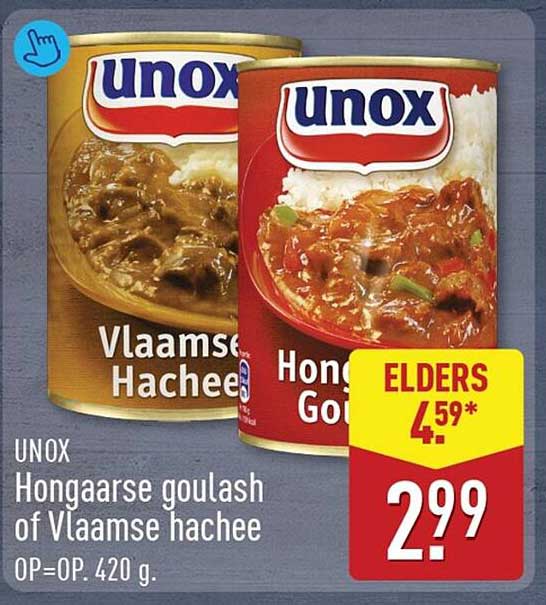 UNOX Hongaarse goulash of Vlaamse hachee OP=OP. 420 g.