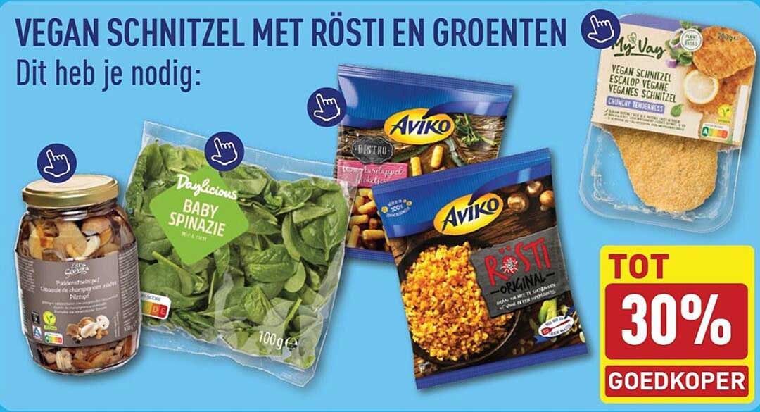 VEGAN SCHNITZEL MET RÖSTI EN GROENTEN TOT 30% GOEDKOPER