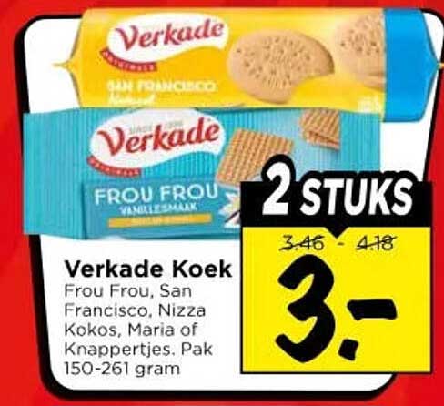 Verkade Koek Frou Frou, San Francisco, Nizza Kokos, Maria of Knappertjes. Pak 150-261 gram 2 STUKS