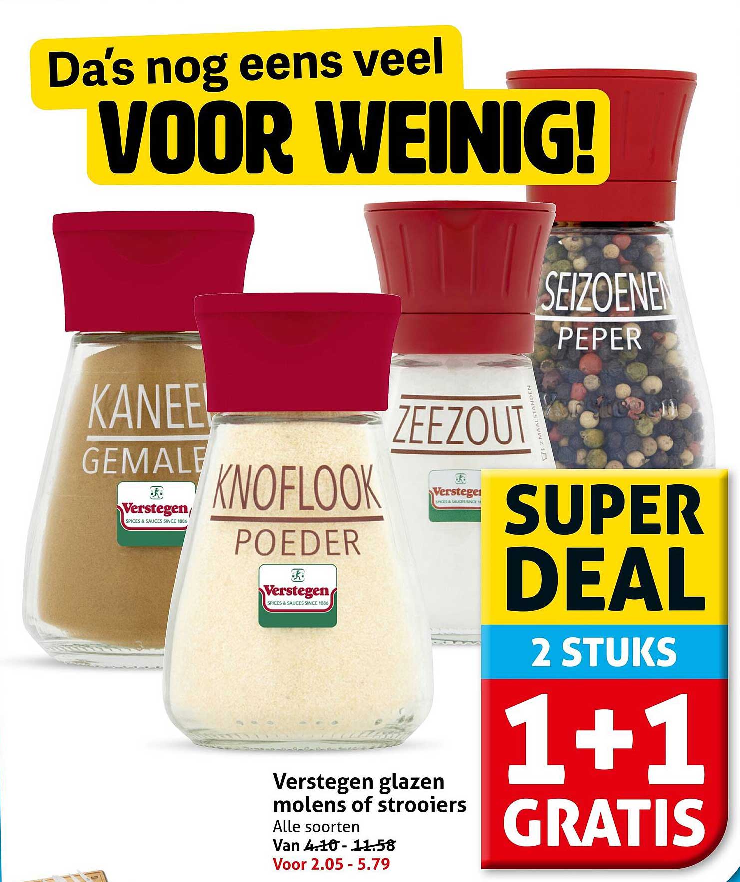 Verstegen glazen molens of strooiers 1+1 gratis