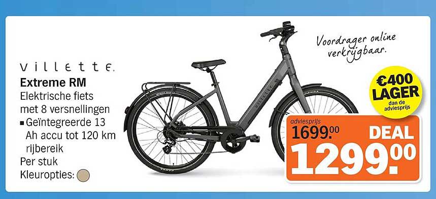 villette. Extreme RM Elektrische fiets met 8 versnellingen Geïntegreerde 13 Ah accu tot 120 km rijbereik Per stuk Kleuropties: