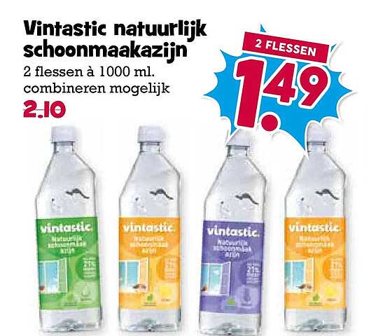 Vintastic natuurlijk schoonmaakazijn 2 flessen à 1000 ml combineren mogelijk 2 FLESSEN 1.49