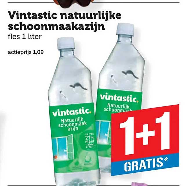 Vintastic natuurlijke schoonmaakazijn fles 1 liter 1+1 GRATIS*