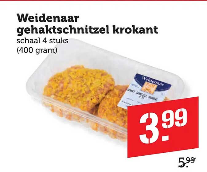 Weidenaar gehaktschnitzel krokant schaal 4 stuks (400 gram)