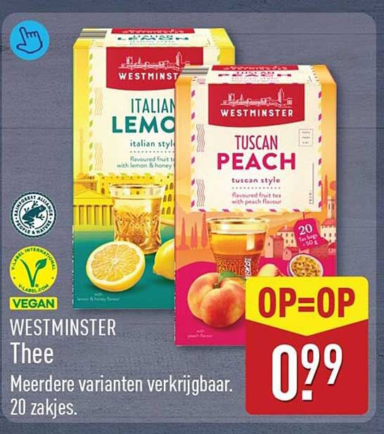 WESTMINSTER Thee Meerdere varianten verkrijgbaar. 20 zakjes. OP=OP