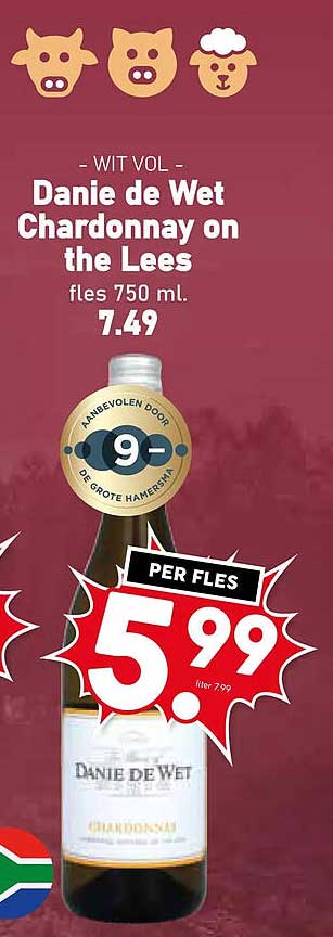 WIT VOL - Danie de Wet Chardonnay on the Lees fles 750 ml