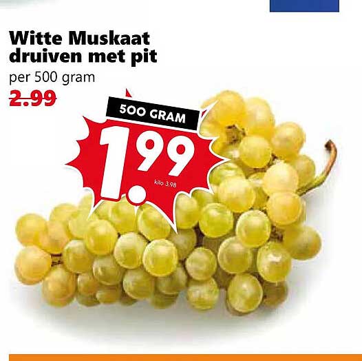Witte Muskaat druiven met pit per 500 gram