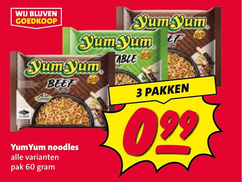YumYum noodles alle varianten pak 60 gram 3 pakken