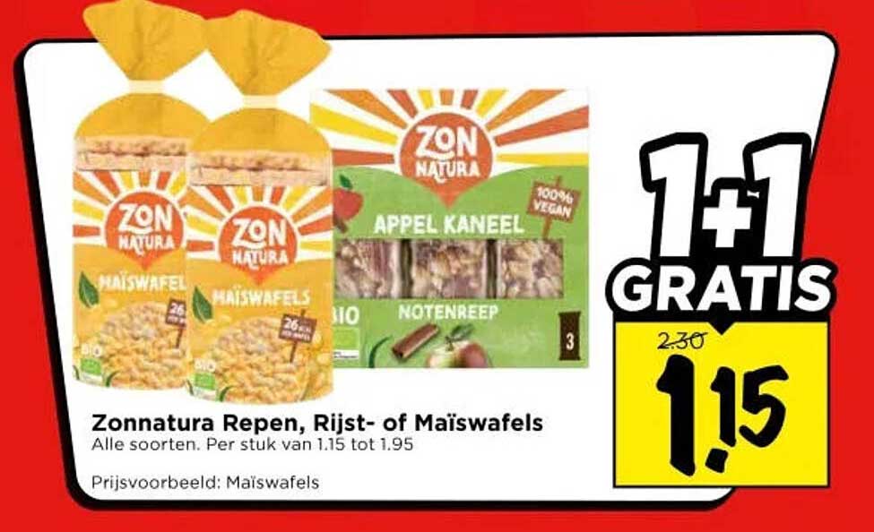 Zonnatura Repen, Rijst- of Maïswafels 1+1 GRATIS