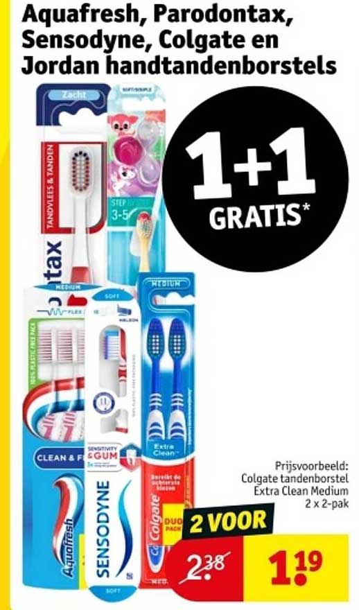 1 + 1 GRATIS* op handtandenborstels van Aquafresh, Parodontax, Sensodyne, Colgate en Jordan