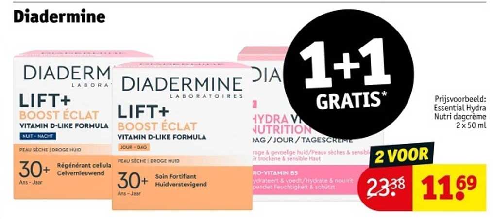 1+1 GRATIS op Diadermine Lift+ Boost Éclat