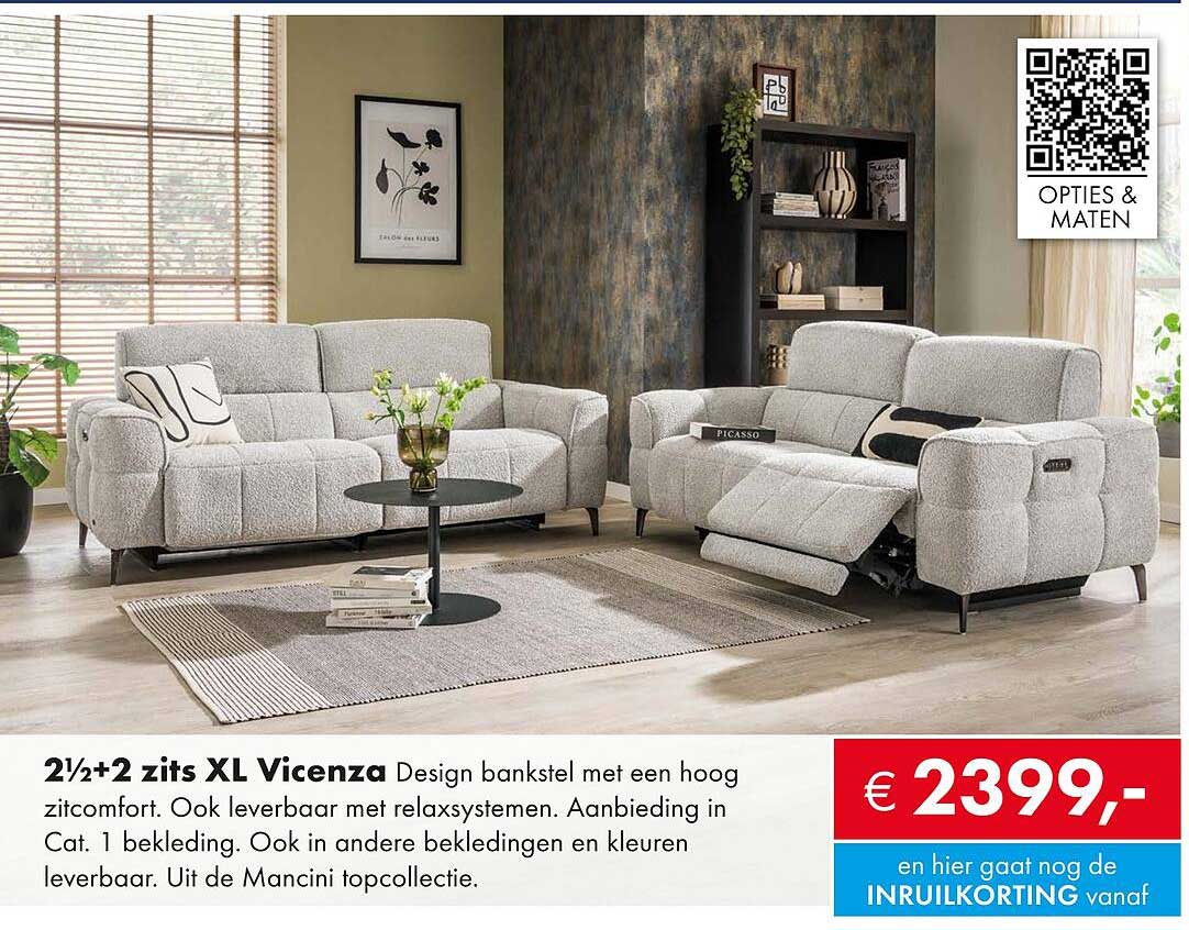2½+2 zits XL Vicenza Design bankstel met een hoog zitcomfort.