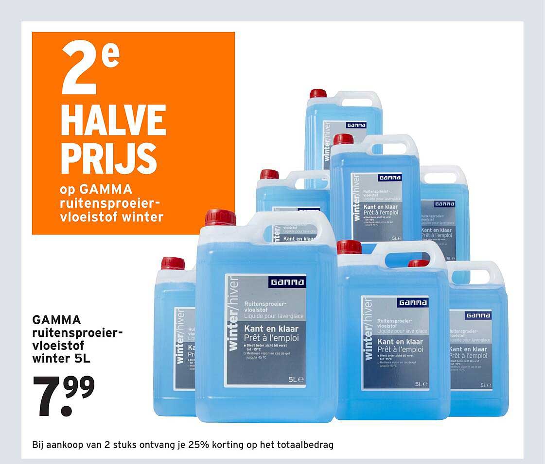 2e HALVE PRIJS op GAMMA ruitensproeier-vloeistof winter