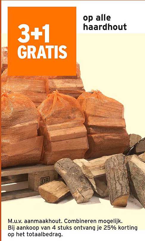 3 + 1 GRATIS op alle haardhout