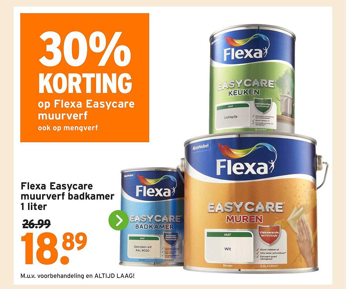 30% KORTING op Flexa Easycare muurverf ook op mengverf