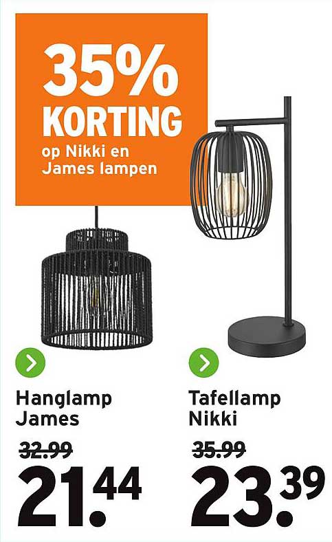35% KORTING op Nikki en James lampen
