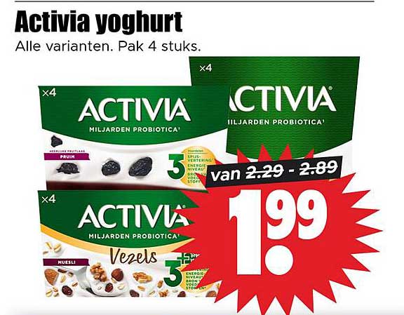 Activia yoghurt - Alle varianten. Pak 4 stuks.