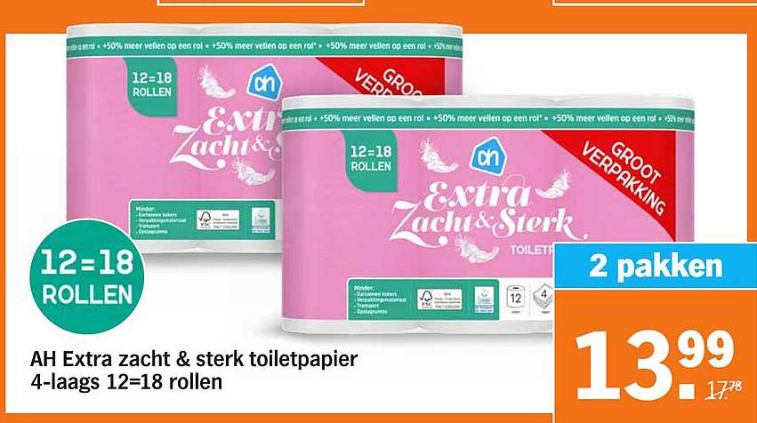 AH Extra zacht & sterk toiletpapier 4-laags 12=18 rollen