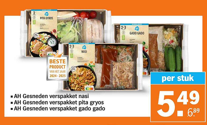 AH Gesneden verspakket nasi, AH Gesneden verspakket pita gyros, AH Gesneden verspakket gado gado