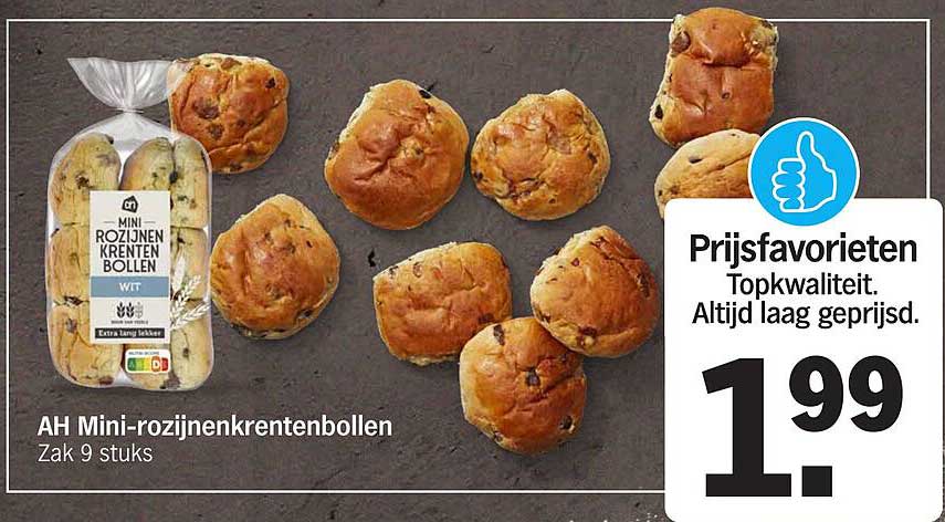 AH Mini-rozijnenkrentenbollen Zak 9 stuks