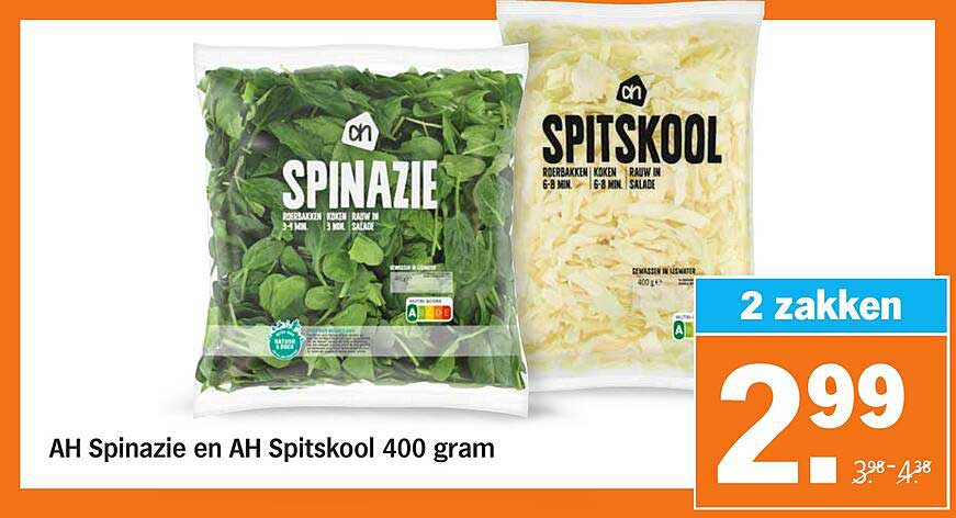 AH Spinazie en AH Spitskool 400 gram