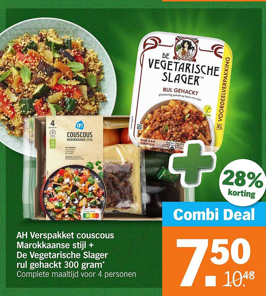 AH Verspakket couscous Marokkaanse stijl + De Vegetarische Slager rul gehackt 300 gram*
