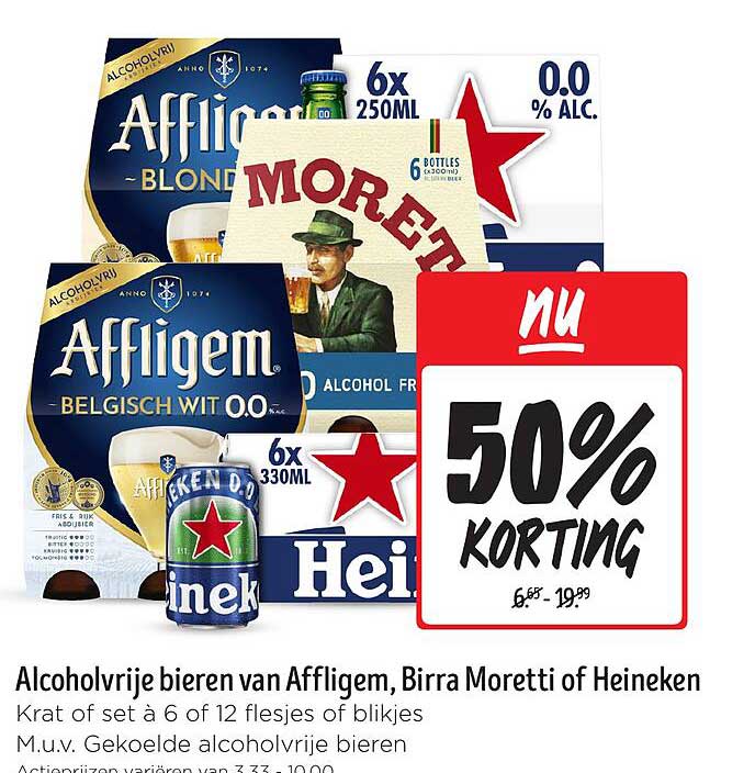 Alcoholvrije bieren van Affligem, Birra Moretti of Heineken