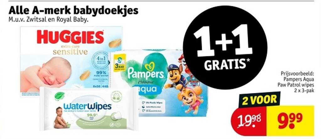 Alle A-merk babdoekjes M.u.v. Zwitsal en Royal Baby.
