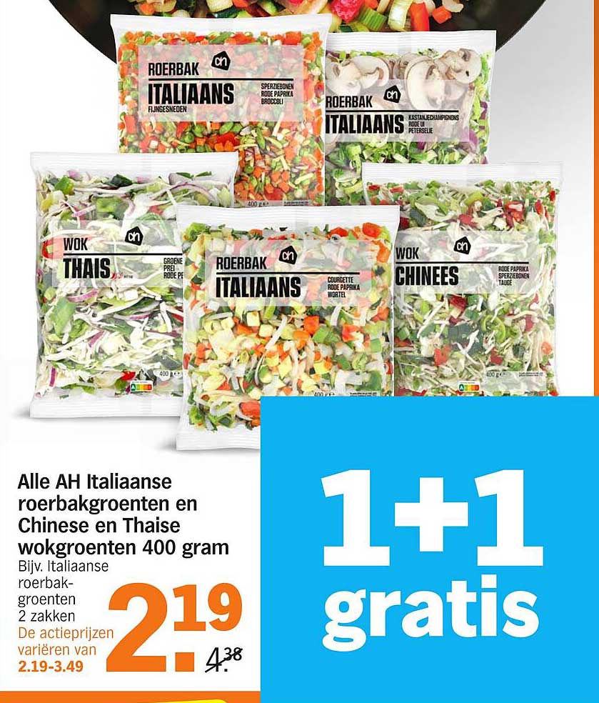 Alle AH Italiaanse roerbakgroenten en Chinese en Thaise wokgroenten 400 gram