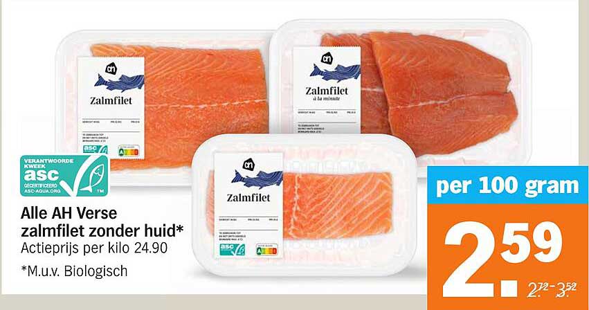 Alle AH Verse zalmfilet zonder huid*