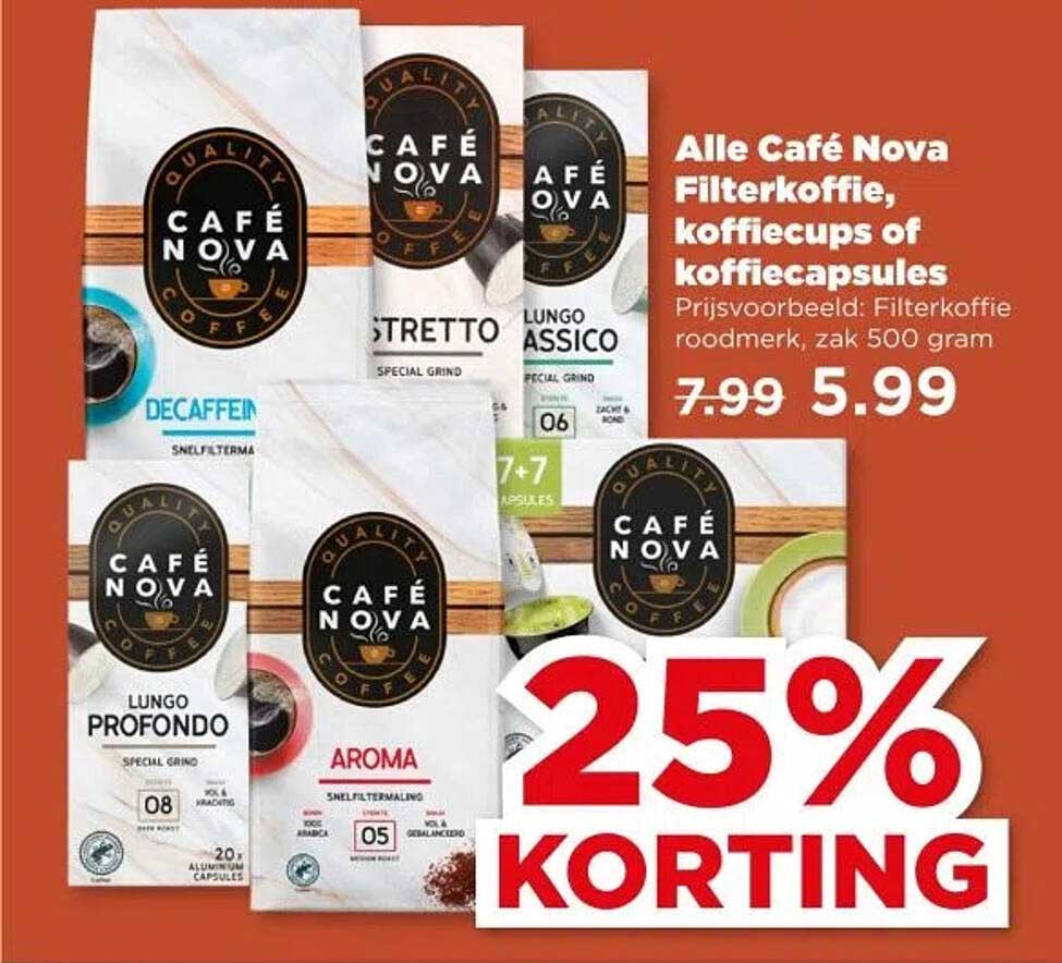 Alle Café Nova Filterkoffie, koffiecups of koffiecapsules