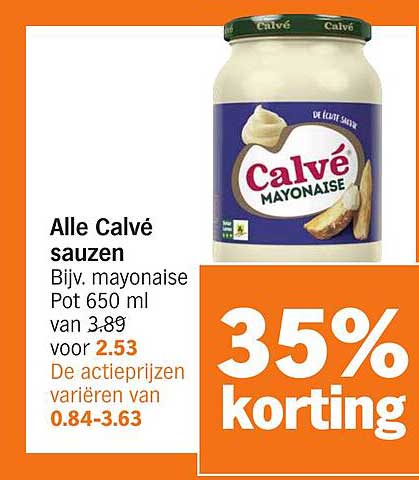 Alle Calvé sauzen Bijv. mayonaise Pot 650 ml van 3.89 voor 2.53